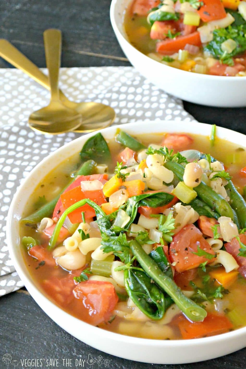 Vegan Minestrone Soup with Fresh Vegetables from Veggies Save The Day