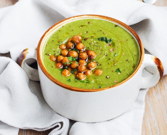 Broccoli Soup with Garlic Chickpea Croutons from Euphoric Vegan