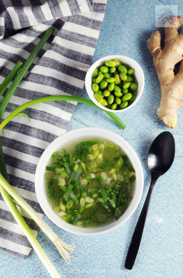 Edamame Miso Soup from Fried Dandelions