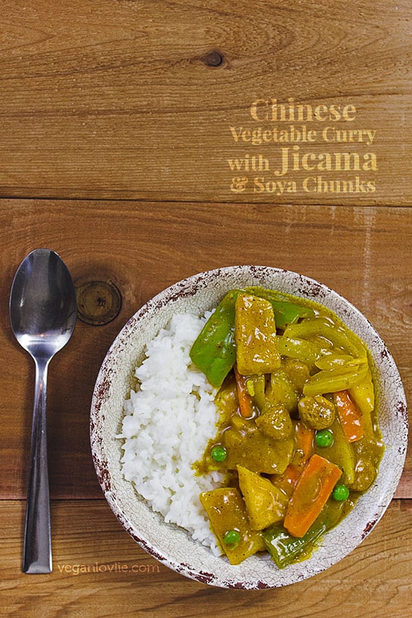 Chinese Vegetable Curry with Jicama and Soya Chunks (Textured Vegetable Protein)