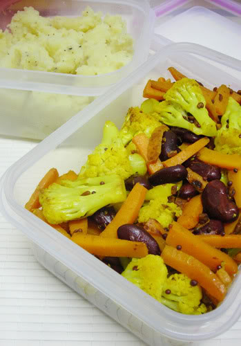 Lunchbox cauliflower beans and mash potato