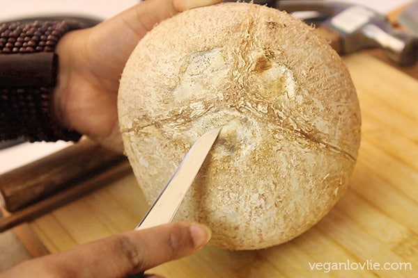 how to open a mature hard shell coconut