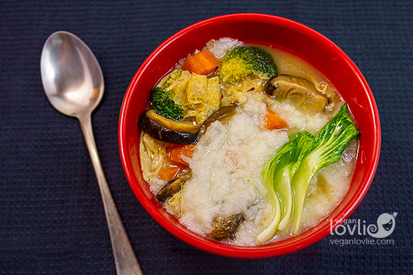 Vegetable congee with bean curd skin