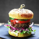 Veggie Burger with Brown Chickpeas and Eggplant/Aubergine.