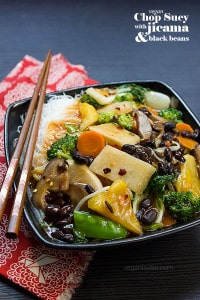 Vegan / Vegetarian Chop Suey Recipe with Jicama and Black Beans, Chinese / Mexican Potato or Yam (patate chinois)