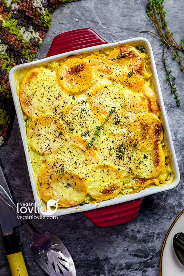 Vegan Butternut Squash Gratin with Kamut Berries, Smoked Tofu and Spinach, nut-free recipe, can be made gluten-free