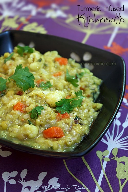 Turmeric Infused Dal and Red Lentil Kitchri Risotto with Brown Rice, Oil-free Vegan Recipe #veganlovlie
