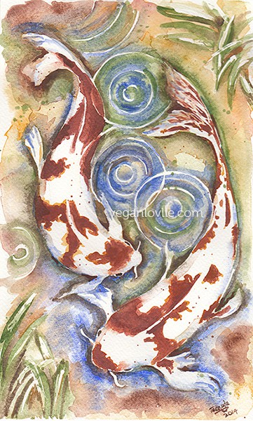 vegan watercolor paint, koi fish watercolor
