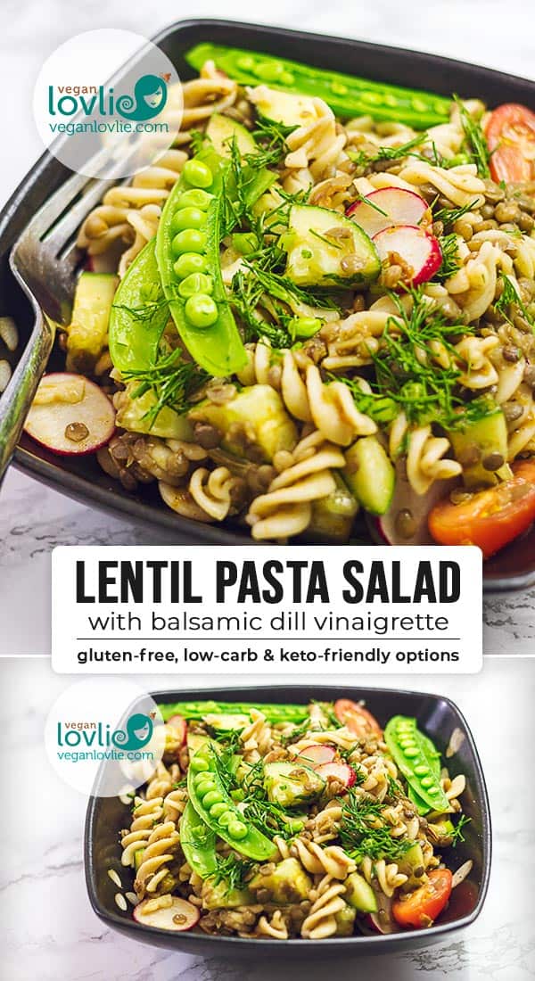 Lentil Pasta Salad with Balsamic Dill Vinaigrette - low-carb and vegan vegetarian keto-friendly recipe options