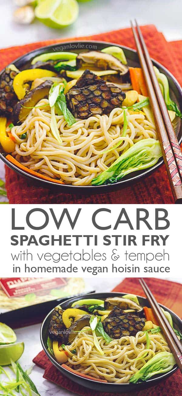 nupasta konjac low carb spaghetti stir-fry with tempeh in hoisin sauce