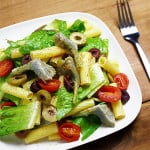 easy pasta salad with artichoke hearts + how to cook artichokes