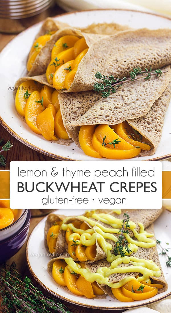 lemon thyme peach buckwheat crepes gluten-free vegan recipe