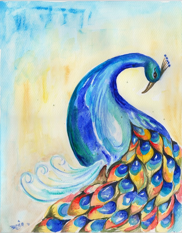 peacock watercolor painting