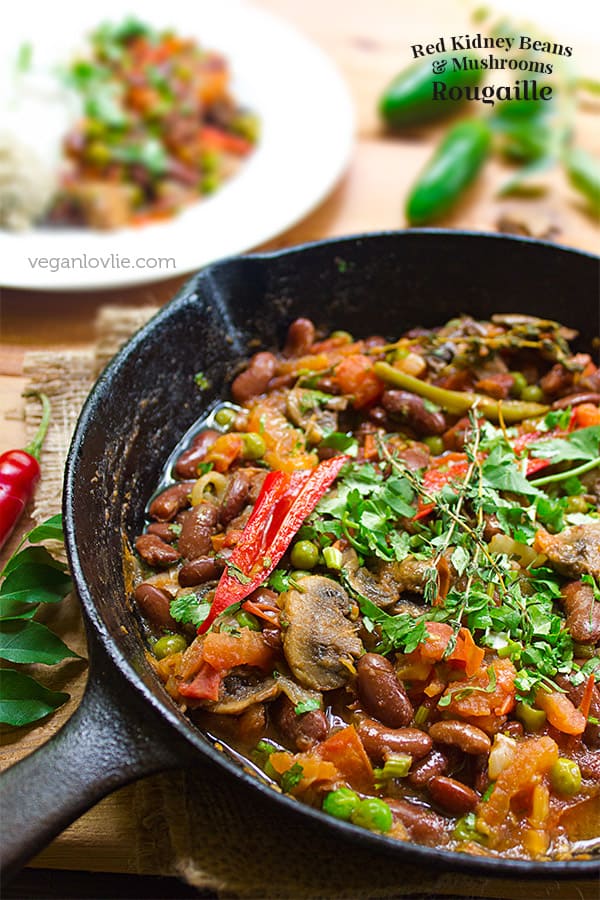 Red Kidney Beans and Mushrooms Rougaille or Rougail, Mauritian Creole-style tomato-based dish