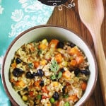 Savoury oatmeal recipe with black beans and vegetables