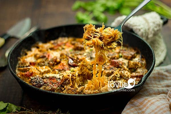 North African Spiced Vegan Spaghetti Squash Casserole with Tempeh