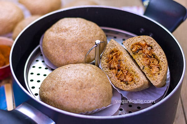 tandoori jackfruit bao or pao recipe, stuffed steamed buns