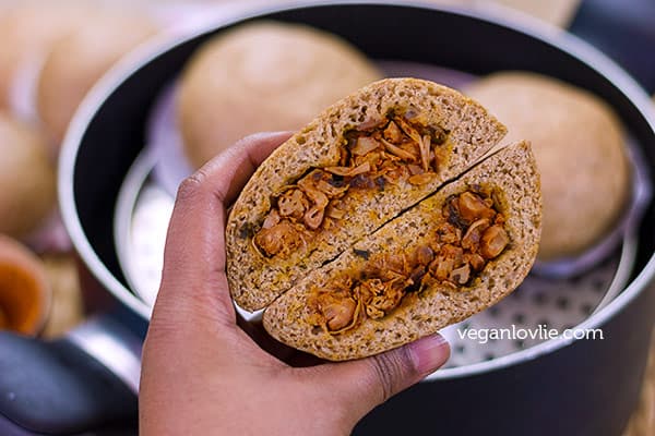 tandoori jackfruit bao or pao recipe, stuffed steamed buns